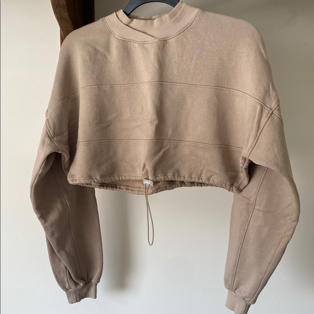 Joah Brown Cream Cropped Crew Neck Sweatshirt